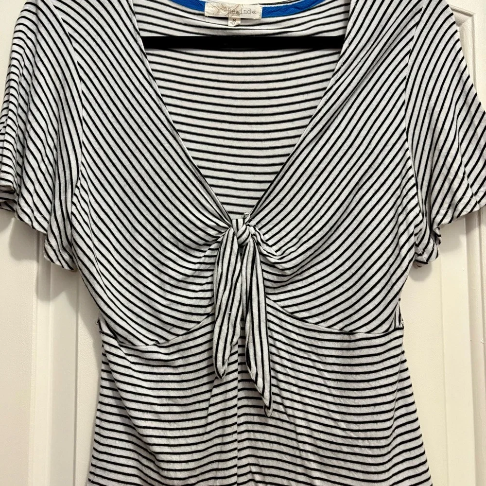 Free People Black and White Tie Front Fitted Blouse - Picture 2 of 6